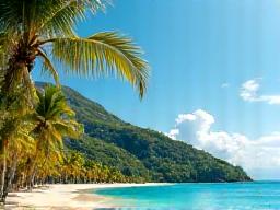 Paysage de la Martinique avec cocotiers et plages de sable fin