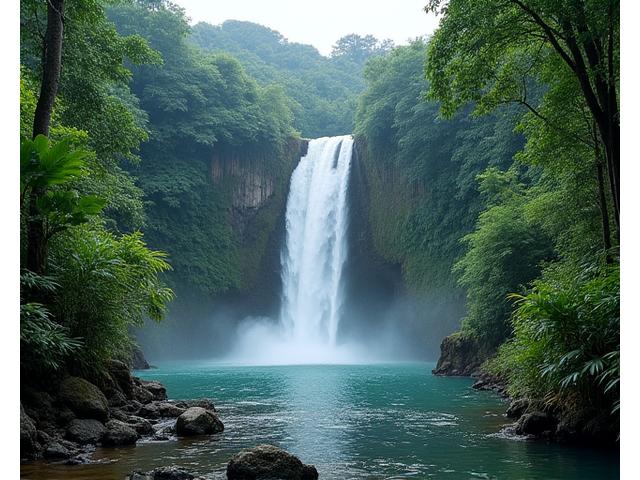 Chutes du Carbet en Guadeloupe entourées de végétation dense