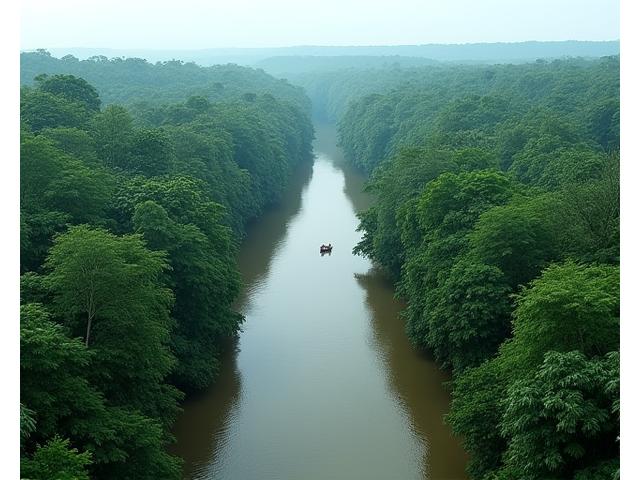 Forêt amazonienne luxuriante en Guyane avec un fleuve