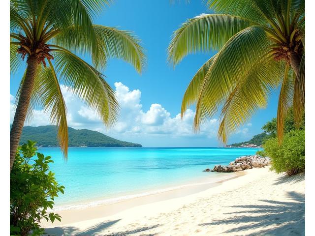 Plage de sable blanc et cocotiers en Martinique